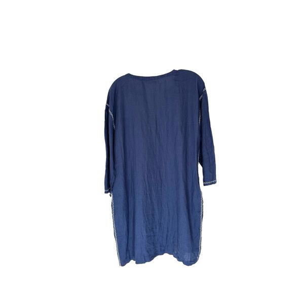 Roller Rabbit Blue White Stitched Lagenlook Boho‎ Relaxed Tunic Dress Size Large - Picture 9 of 13